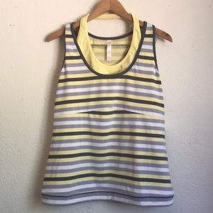 Women’s Lucy workout tank spin fusion tank yellow stripe NEW!